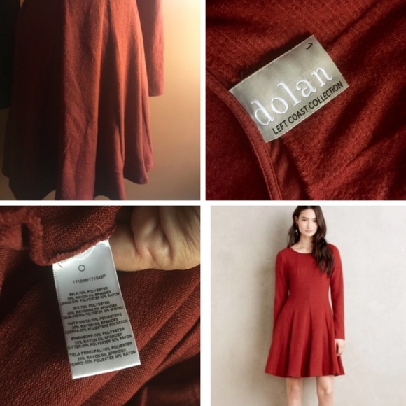 ANTHROPOLOGIE DOLAN Piper Red Long Sleeve Dress L - Picture 4 of 6